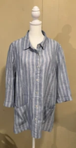 Camisa túnica Coldwater Creek abotonada blusa lino azul rayas grande L ¡USADA EN EXCELENTE ESTADO! - Imagen 1 de 6