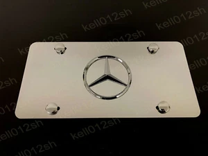 1pc 3D MercedesSTAR LOGO Aluminum Mirrored Chrome FRONT License Plate +screwcaps - Picture 1 of 1