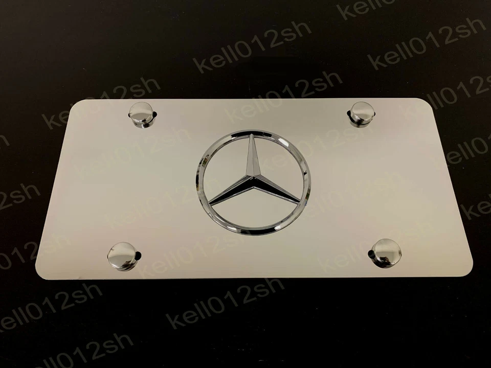 1pc 3D MercedesSTAR LOGO Aluminum Mirrored Chrome FRONT License Plate +screwcaps - Image 1 of 1