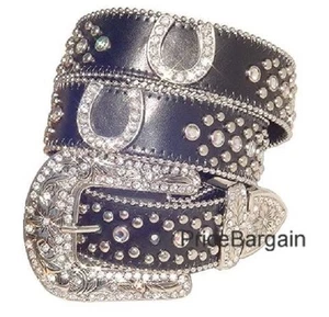 ZAPATO DE CABALLO HERRADURA NEGRO OCCIDENTAL ESTRÁS CRISTAL BLING CINTURÓN MUJER M SM - Imagen 1 de 1