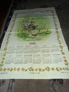 causeway cotton tea towel 1986 calendar countryside design birds & flowers - Picture 1 of 6