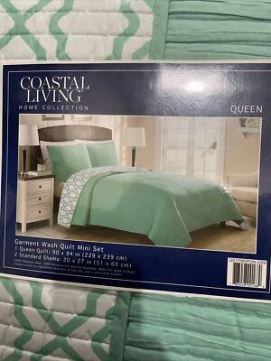 "Nuevo juego de mini edredón de lavado de ropa Coastal Living Queen edredón con fundas 90""x94""" Foto 1 de 4