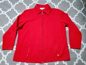 Women's BRECKENRIDGE Red Full Zip 1X Sweater Jacket Quilted Square Pattern NWOT - Picture 1 of 7