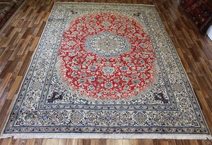 FINE PERSIAN RUG WOOL & SILK 345 X 240 CM HANDMADE RUGS ORIENTAL RUG CARPET - Picture 1 of 11