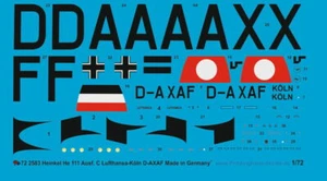 Peddinghaus-Decals 1/72 2583 He 111 C Lufthansa Köln D-Axaf