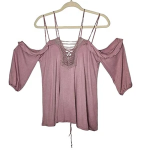 BKE Boutique Neu mit Etikett Damen Cold Shoulder Schnür-Top M Bambus Viskose Mischung Mauve - Bild 1 von 14