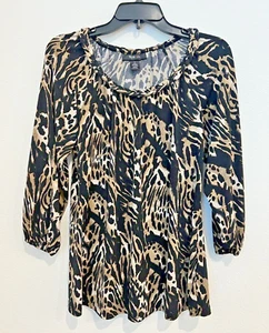 Blusa para mujer Style & Co escote trenzado guepardo manga 3/4 carrera talla pequeña - Imagen 1 de 10