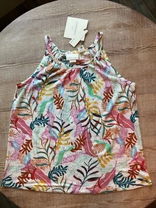 New Womens Cynthia Rowley Small Shirt Tropical Floral Leaves Linen Tank Top - Picture 1 of 7