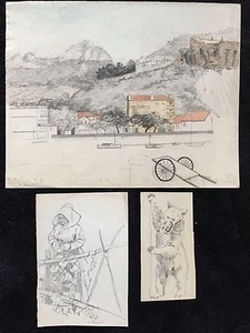 P. JEANNIOT "TROIS DESSINS DONT UN EN COULEUR" - Photo 1/1