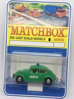 Vintage Lesney Matchbox 15 Custom Volkswagen Beetle Polizei CarBlister Pack - Image 1 of 4