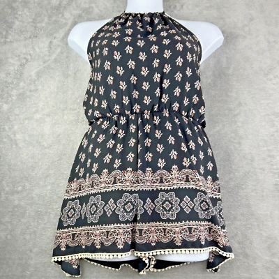 Charlotte Russe S Negro Floral Halter Mameluco Jersey Casa Núcleo Piernas Anchas Y2K Foto 1 de 4