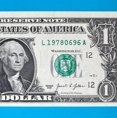 LEADING YEAR 1978 (0696) : L 19780696 A $1 One Dollar Bill *UNC*    - Image 1 of 3