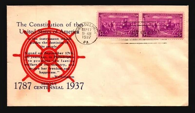 US SC# 798 FDC / Red Ship Wheel Cachet / UA - L4618 - Image 1 of 2