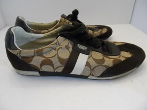 Coach Joss Sneakers Lace-Up Signature Canvas And Suede Brown - Size 8.5M - Picture 1 of 8