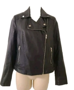 Chaqueta de moto negra para mujer pequeña imitación cuero asimétrica vanguardista - Imagen 1 de 8