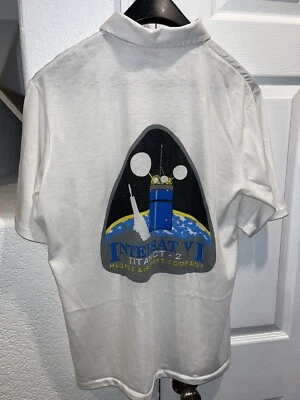 Polo vintage 1991 Hugh’s Aircraft Company oficial equipe de lançamento F-3 tamanho grande - Imagem 1 de 4