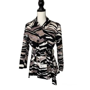 Sandro Sportswear Women’s L Zebra Jacket Black Gray Double Breasted Trench Coat - Picture 1 of 11