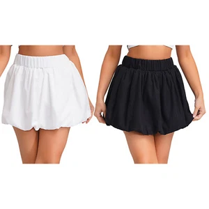 Womens High Waist Puff Skirt Elastic Waist Ruffled Pleated Hem Bubble Skirts - Picture 1 of 85