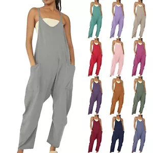 Women Casual Summer Jumpsuits Overalls Sleeveless Spaghetti Strap Romper Jumpers - Picture 1 of 63