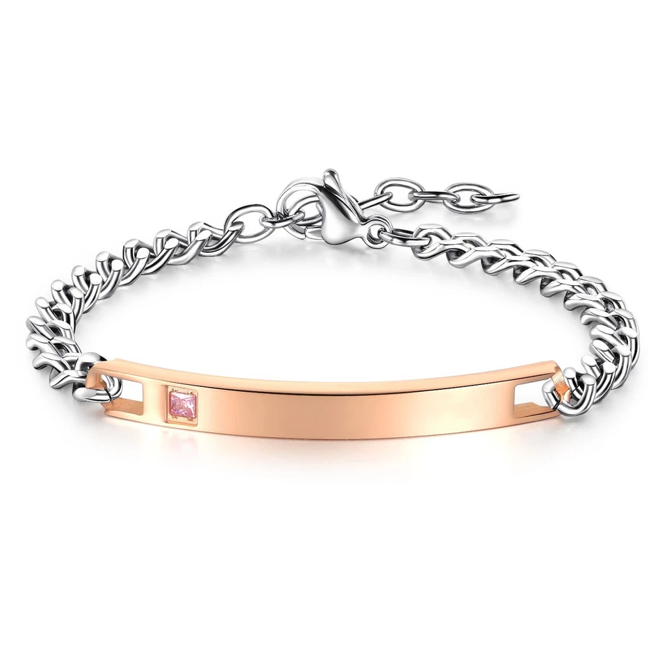 Brazalete de acero inoxidable para pareja de circonitas sin grabado enchapado en oro rosa o negro Foto 1 de 1
