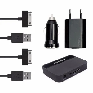 5in1 Ladeset Auto Adapter Netzteil Kabel Dockingstation iPhone 4 4S iPod Schwarz - Bild 1 von 2