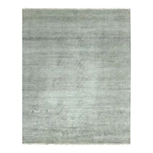 8'x10' Ash Gray Wool and Silk Hand Knotted Grass Design Oriental Rug R79315 - Picture 1 of 12