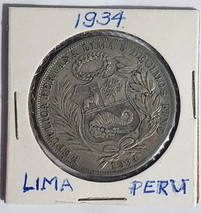 Lima Perú Un Sol 1934 plata .500 - Imagen 1 de 4