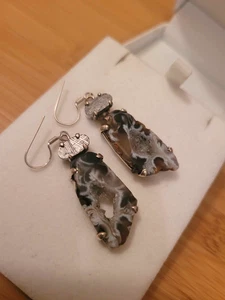 Meteorit Achat Edelstein Sterling Silber Ohrringe 10,5 Gramm - Bild 1 von 4