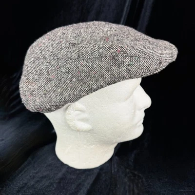 Boné plano BlackWool tweed tamanho 7 1/4 Newsboy forrado unissex excelente estado - Imagem 1 de 4