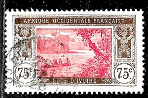 HICK GIRL- USED IVORY COAST STAMP   SC#67  1913  RIVER SCENE     M78 - Picture 1 of 2