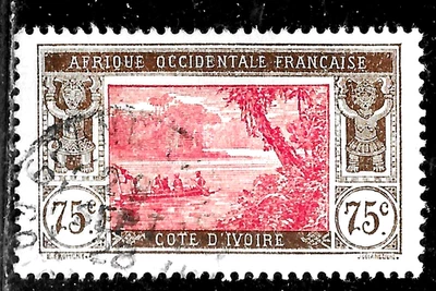 HICK GIRL- USED IVORY COAST STAMP   SC#67  1913  RIVER SCENE     M78 - Image 1 of 2