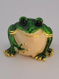 "Grüner Frosch" Emaille Messing Kristall ~ Strass Augen ~ aufklappbar magnetisch ~ Schmuckschatulle  - Bild 1 von 9
