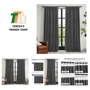 2-Pack Grey Velvet Drapes - 65%-85% Blackout Curtains for Cozy Living Spaces - Picture 1 of 10