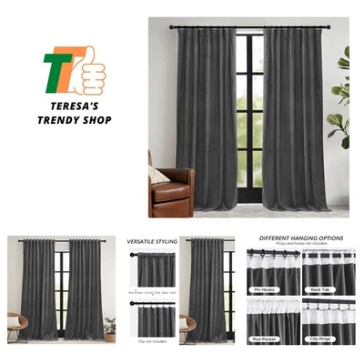 2-Pack Grey Velvet Drapes - 65%-85% Blackout Curtains for Cozy Living Spaces - Image 1 of 4