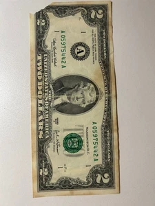2 DOLLAR BILL 1976 Series RARE Low Serial Number. Serial “1” "A". - Picture 1 of 2