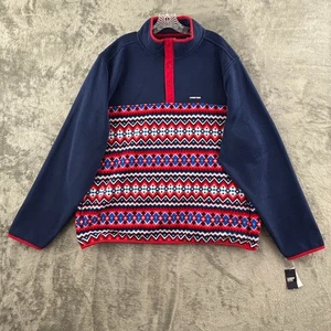Lands End T200 Heritage Fleece Snap Neck Pullover XXL Red Navy Chevron Fair Isle - Picture 1 of 11