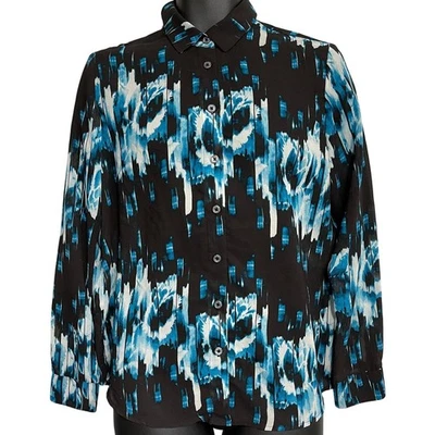 Blusa Derek Lam Mujer Talla M Azul Abstracta Abotonada Manga Larga Contemporánea Foto 1 de 4