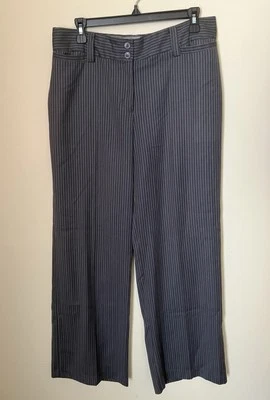 Bogari Woman 8 Gray Pinstripe Dress Pants Pockets Belt Loops Zip & Button Close - Image 1 of 4