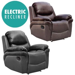 MADISON ELECTRIC LEATHER AUTO RECLINER ARMCHAIR SOFA HOME LOUNGE CHAIR - Picture 1 of 18