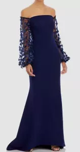 Eliza J Women's Blue Mesh Floral Sleeve Off The Shoulder Gown Dress Size 2 - Picture 1 of 2