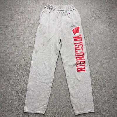 Wisconsin Badgers Sweatpants Mens Small Gray Champion Athletic Gym Training FLAW - Image 1 of 4
