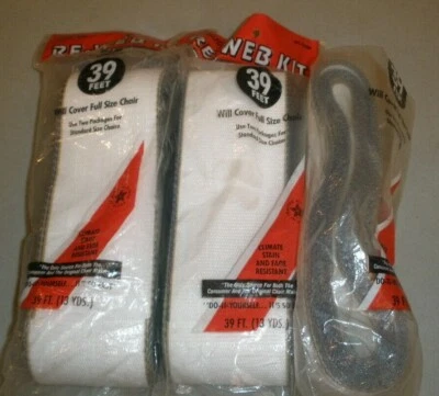 Silla Re-Web 2 Nueva + Paquete Parcial 39 ft/13 yardas Wellington Blanco Tostado Borde Azul Foto 1 de 4