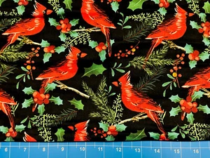 Tina Scrap 9"x21" Christmas Tree Cardinal Bird Winter Holly Berry FABRIC Cotton - Picture 1 of 1