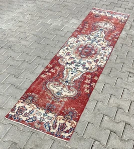 Red Hallway Rug, 2.0x8.4 ft Runner Rug, Handmade Oushak Rug, Vintage Red Rug - Picture 1 of 10