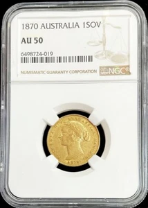 1870 GOLD AUSTRALIA SYDNEY MINT SOVEREIGN YOUNG HEAD SYDNEY MINT NGC AU 50 - Picture 1 of 2