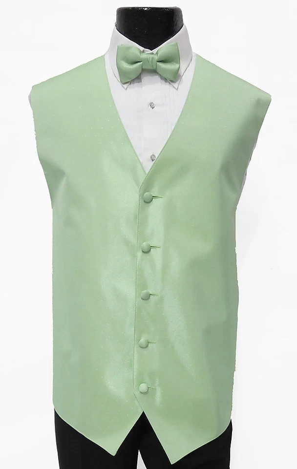 2XL Mens Meadown Green Perry Ellis Pattern Tuxedo Fullback Vest & BowTie Wedding - Image 1 of 1