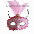 Baby Pink Venetian Masquerade Mask w/Feathers Party Prom Mardi Gras Halloween