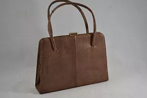 VINTAGE HARRODS marrone pelle di lucertola pelle kelly borsa/borsa a mano foderata in pelle scamosciata anni '60 - Foto 1 di 12