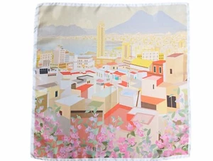 NUEVO Pañuelo cuadrado de bolsillo de seda Battisti Napoli 17" vintage Napoli en primavera - Imagen 1 de 7