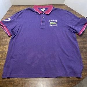 Lacoste Mens Polo Purple With Pink Trim Chest Size Flat Across 24” Length 27” - Picture 1 of 11
